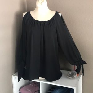 Black rayon feminine cold shoulder blouse